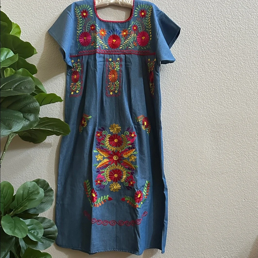 DENIM Long Mexican dresses embroidered - Picture 4 of 6